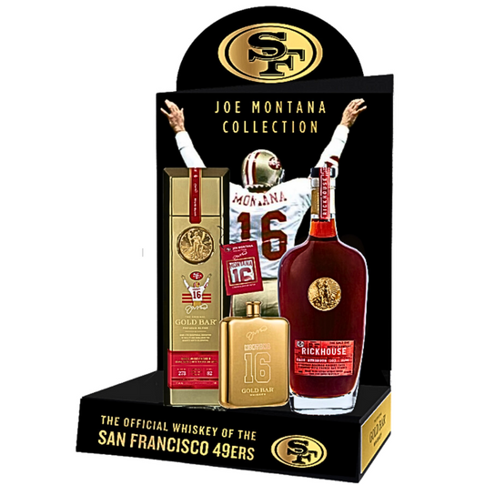 GOLD BAR WHISKEY JOE MONTANA 40TH ANNIVERSARY FLASK LIMITED EDITION