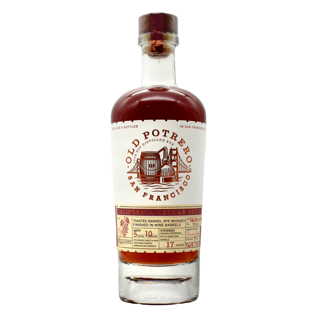 Old Potrero Rye Whiskey Cali Cellar Series Sonoma Portworks 5 Yr 10 Months 5 Yr