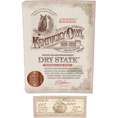 Kentucky Owl Dry State 100th Anniversary Release Bourbon Whiskey